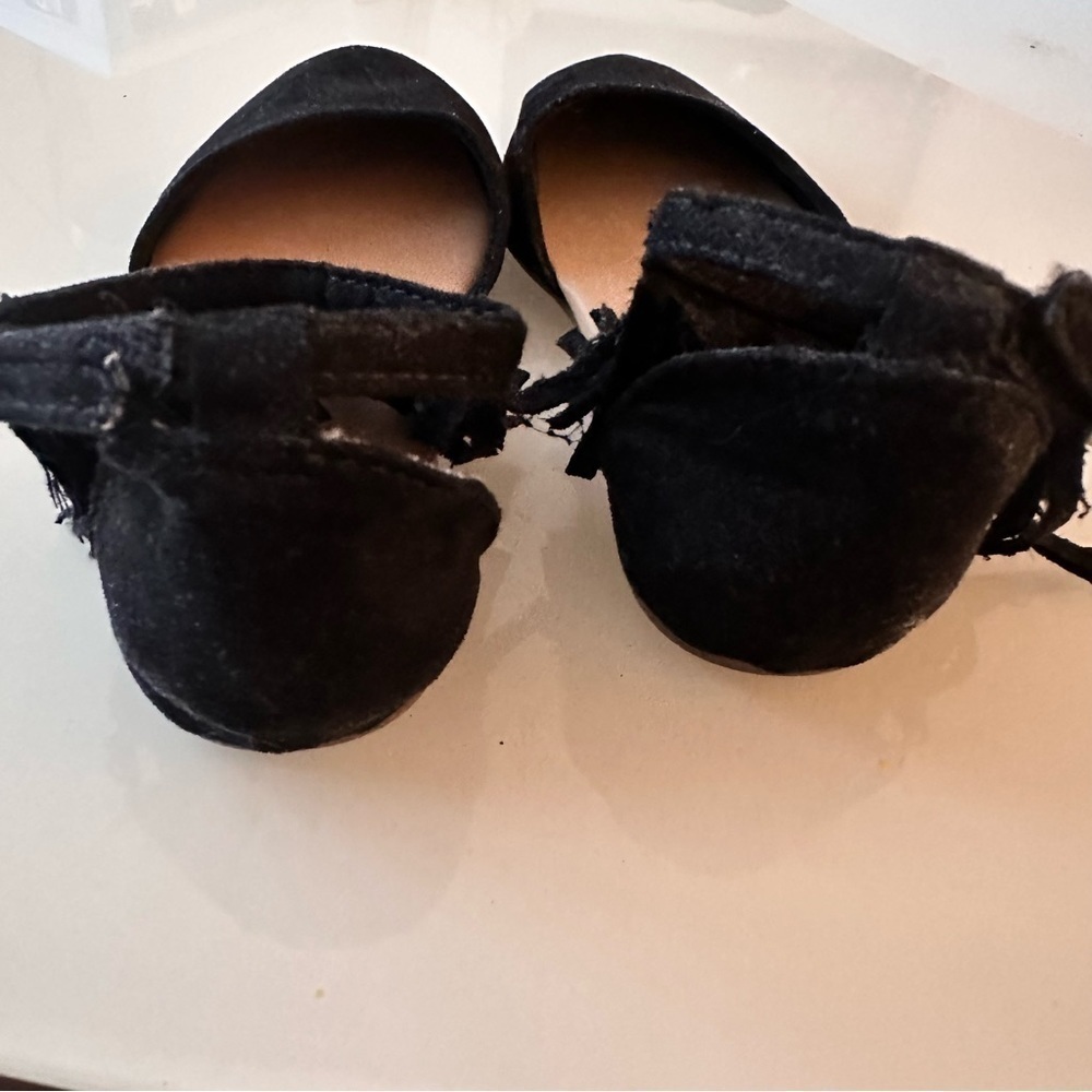 BLACK Fringe Toddler Strappy Flats - Picture 8 of 10